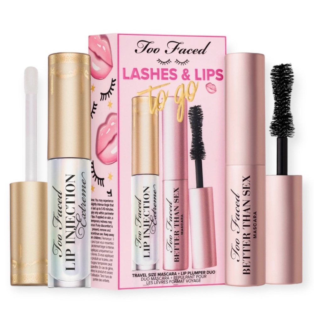 TOO FACED Lash Lip To Go Set Better Than Sex Mascara Lip Injection Extreme Gloss